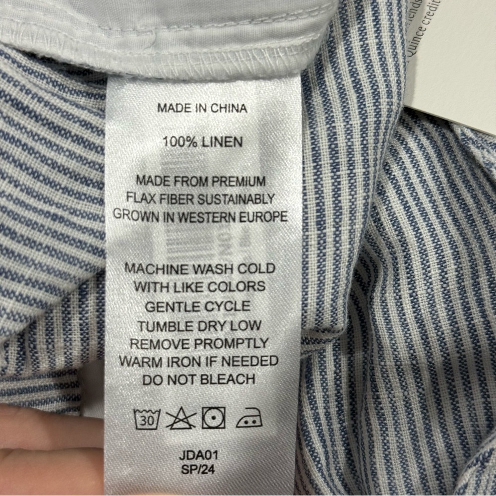 Quince Linen Pull On Pants L Pinstripe Linen Lightweight Summer Trouser Vacation - Picture 11 of 14